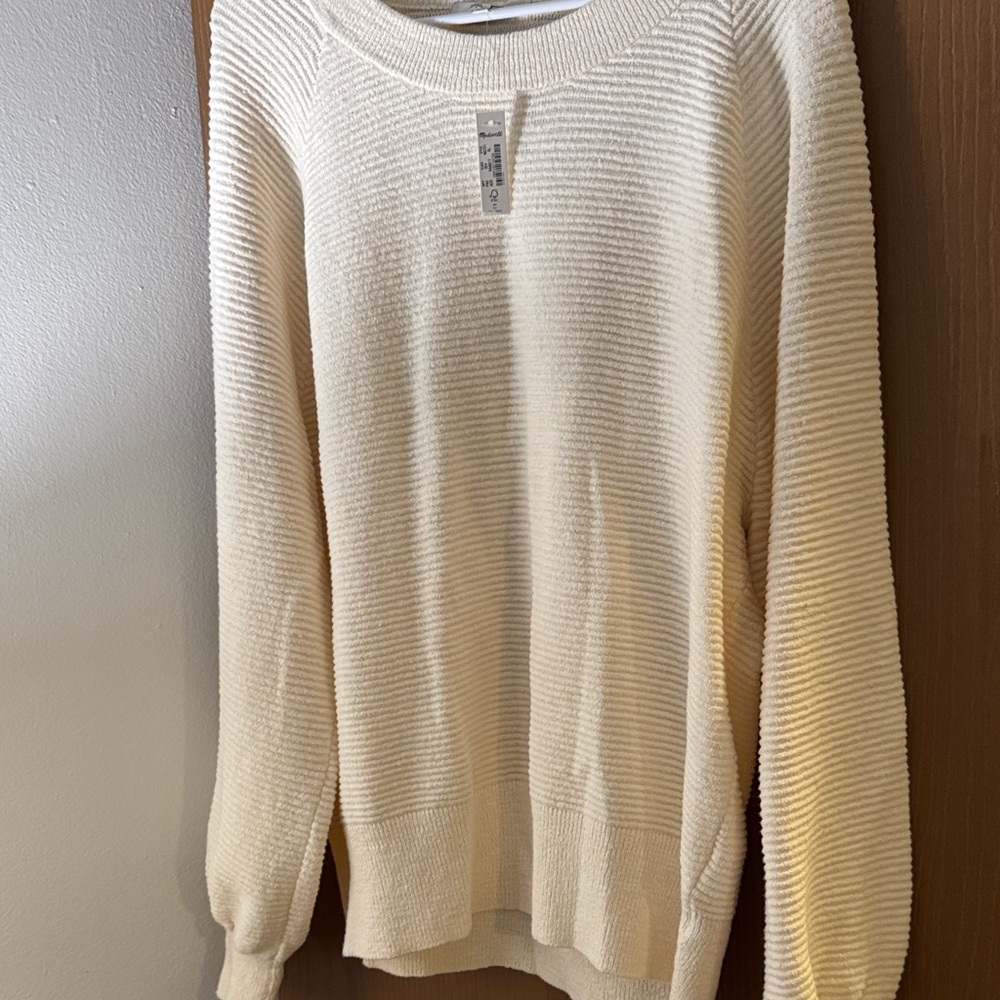 Women's Cream Ribbed Crewneck Sweater - Picture 6 of 7